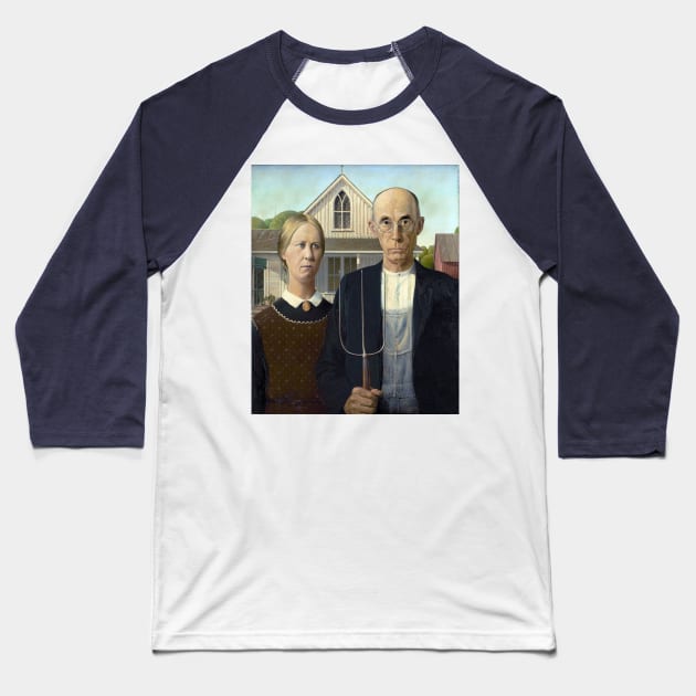 American Gothic, by Grant Wood, Oil on Beaverboard, 1930. Baseball T-Shirt by SteelWoolBunny